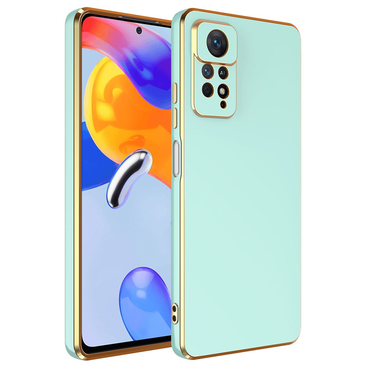 Xiaomi Redmi Note 12 Pro 4G Kılıf Parlak Kenarlı Altın Işlemeli Kamera Korumalı Kapak (BARK) Açık Yeşil