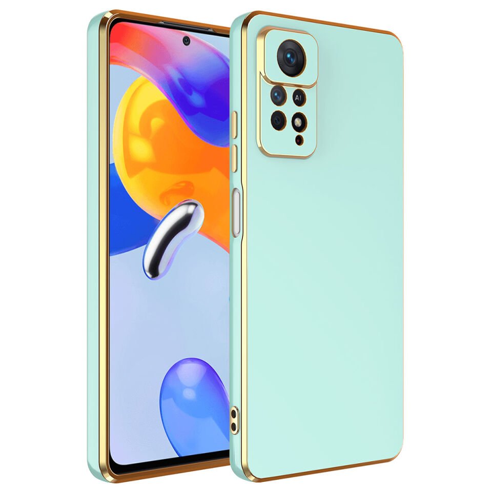 Xiaomi Redmi Note 12 Pro 4G Kılıf Parlak Kenarlı Altın Işlemeli Kamera Korumalı Kapak (BARK) Açık Yeşil