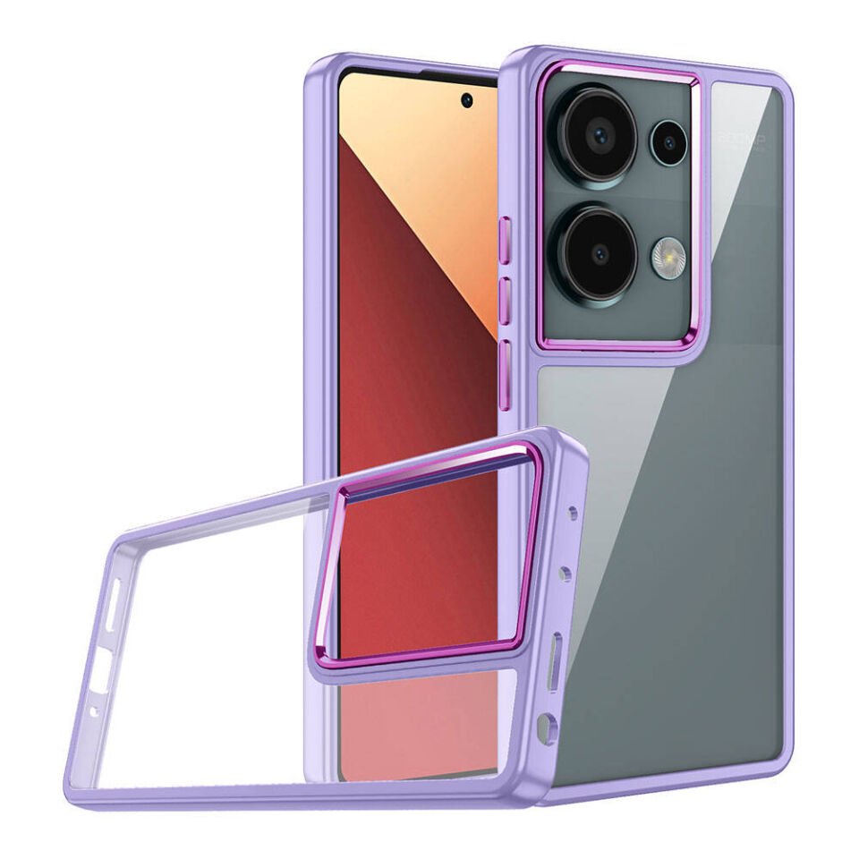 Xiaomi Redmi Note 13 Pro 4G Kılıf Kamera Çıkıntılı Arkası Şeffaf Hassas Tuşlu Kenarlı Kapak (Flora) Lila