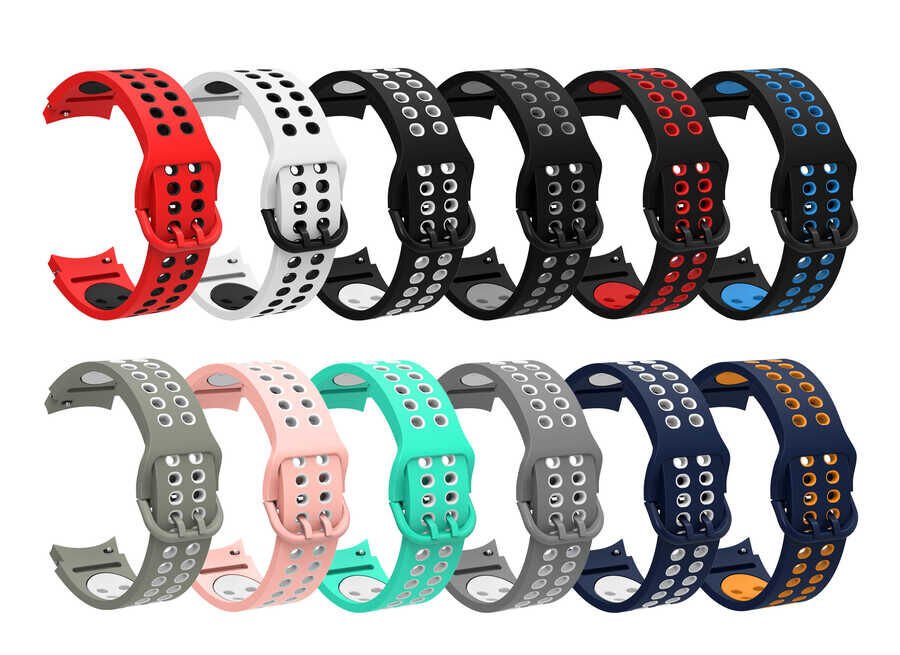 Samsung Galaxy Watch 4 / 5 / 5 Pro 40-44 Classic 42 - 45 - 46mm Silikon Kordon Tasarım (KRD-02) Siyah-Kırmızı