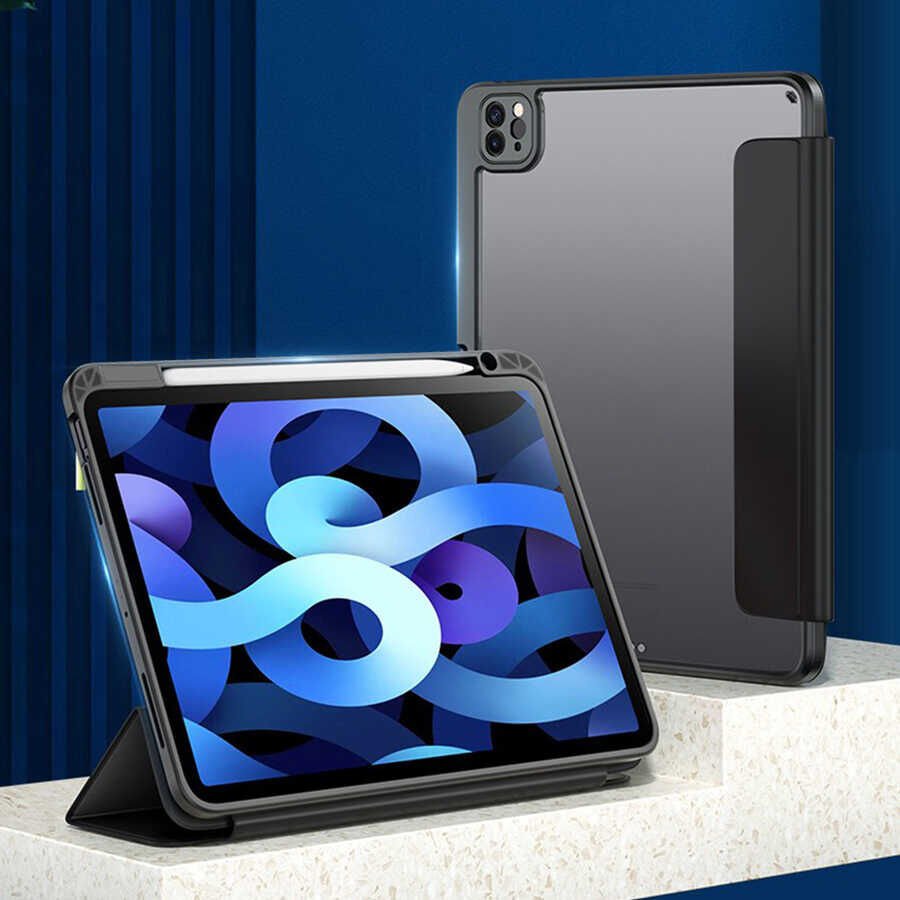 Apple iPad Air 11 2024 Kılıf Kalem Bölmeli Arkası Şeffaf Kapak (NORT) Mavi Açık