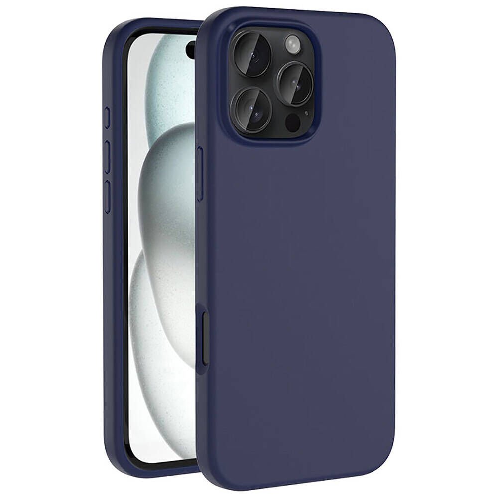Apple iPhone 16 Pro Kılıf Kamera Çıkıntılı Yumuşak İçi Kadife Lansman Dokulu Silikon Kapak (Kivi) Lacivert