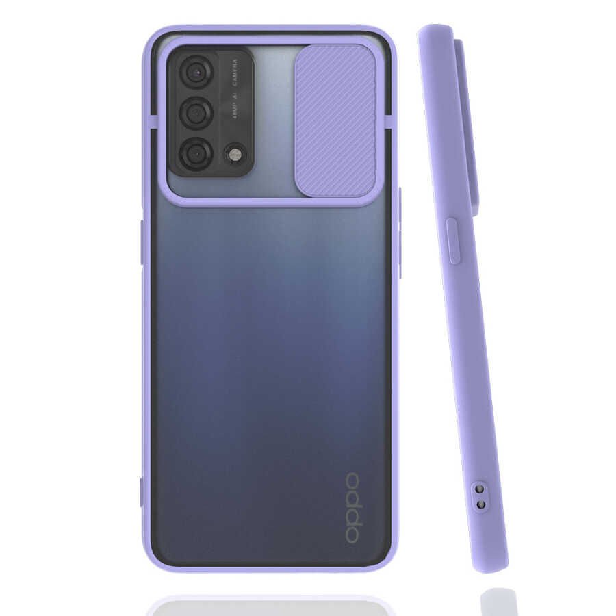 Oppo A74 4G Kılıf Slayt Sürgülü Kamera Korumalı Renkli Silikon Kapak Lila