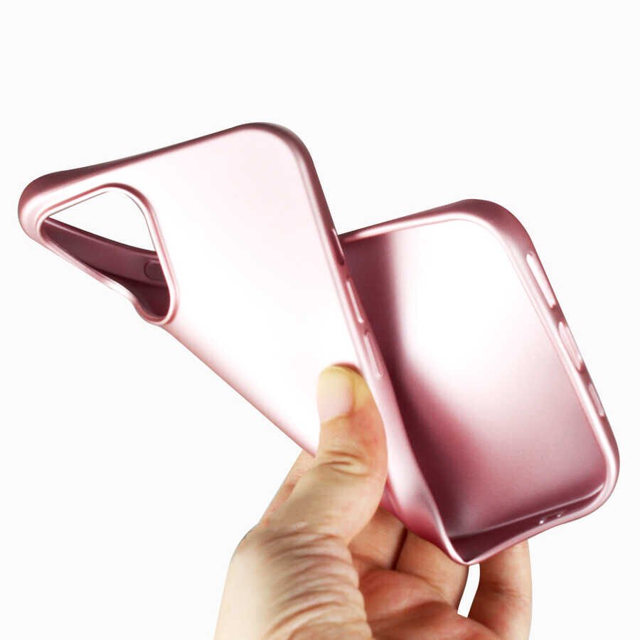 Apple  iPhone 12 Kılıf Yumuşak Dokulu Soft Esnek İnce Mat Renkli Silikon Kapak (PREMİER) Rose Gold
