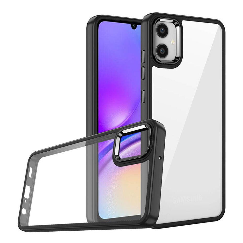 Samsung Galaxy A05 Kılıf Kamera Çıkıntılı Arkası Şeffaf Hassas Tuşlu Kenarlı Kapak (Flora) Siyah