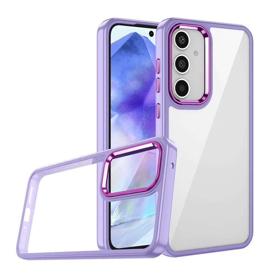 Samsung Galaxy A05S Kılıf Kamera Çıkıntılı Arkası Şeffaf Hassas Tuşlu Kenarlı Kapak (Flora) Lila