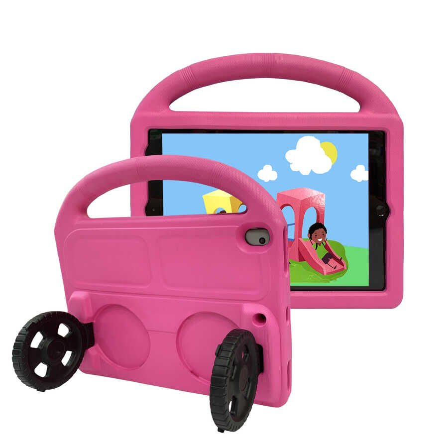 Apple iPad 10.2 (8.Nesil) HEPTEKİLETİŞİM Wheel Car Tekerlek Standlı Tablet Eva Silikon Kılıf