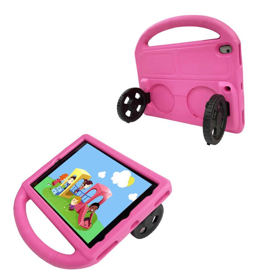 Apple iPad 10.2 (8.Nesil) HEPTEKİLETİŞİM Wheel Car Tekerlek Standlı Tablet Eva Silikon Kılıf
