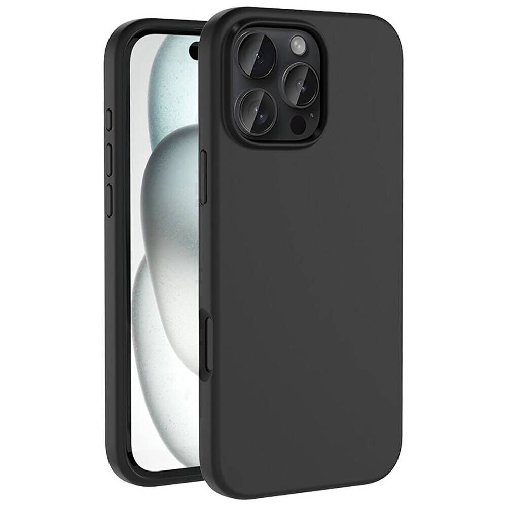 Apple iPhone 16 Pro Max Kılıf Kamera Çıkıntılı Yumuşak Kadife Lansman Dokulu Silikon Kapak (Kivi) Siyah
