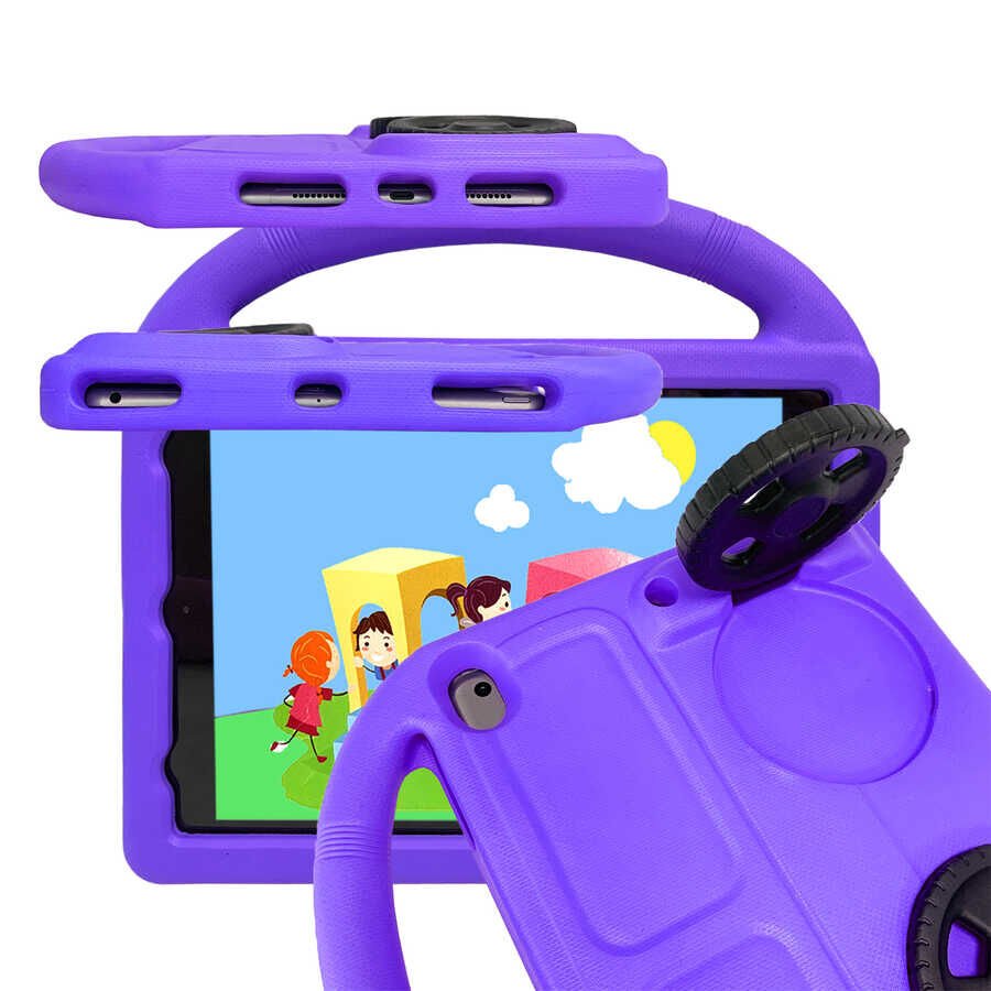 Apple iPad 10.2 (9.Nesil) HEPTEKİLETİŞİM Wheel Car Tekerlek Standlı Tablet Eva Silikon Kılıf
