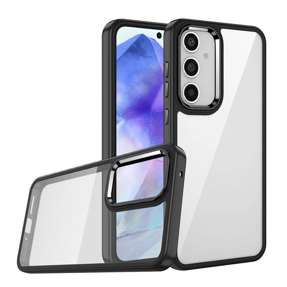 Samsung Galaxy A15 Kılıf Kamera Çıkıntılı Arkası Şeffaf Hassas Tuşlu Kenarlı Kapak (Flora) Siyah