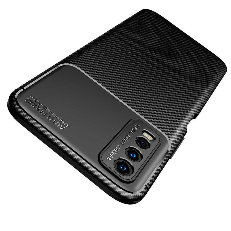 Vivo Y20 Kılıf Kamera Çıkıntılı Karbon Fiber Dokulu Renk Atmaz Kapak (NEGRO) Kahverengi