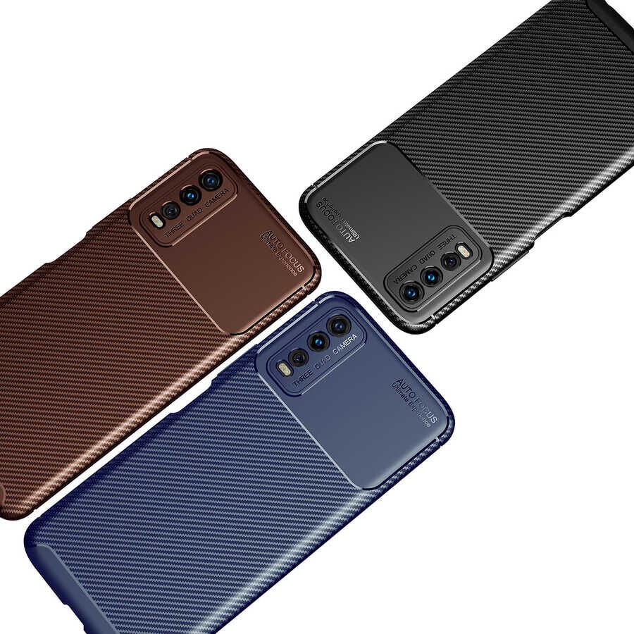 Vivo Y20 Kılıf Kamera Çıkıntılı Karbon Fiber Dokulu Renk Atmaz Kapak (NEGRO) Kahverengi