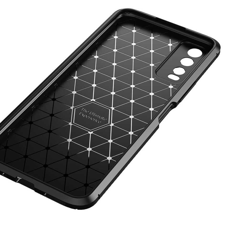 Vivo Y20 Kılıf Kamera Çıkıntılı Karbon Fiber Dokulu Renk Atmaz Kapak (NEGRO) Kahverengi