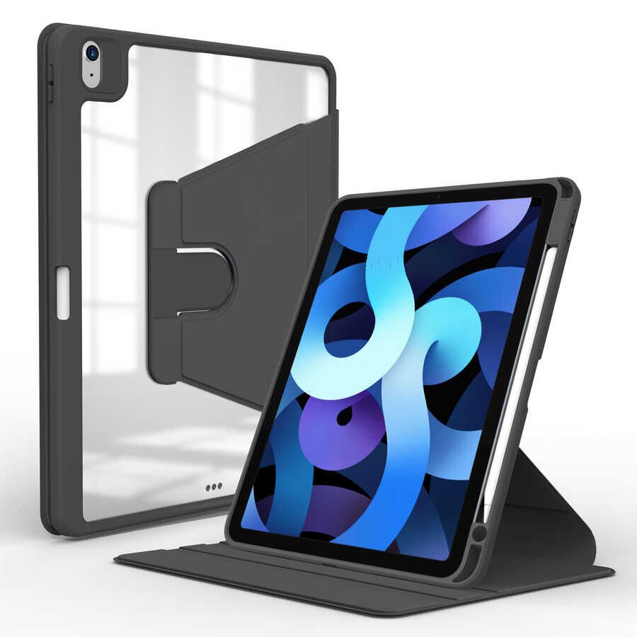 Apple iPad Air 11 2024 Kılıf Dönebilen Kalem Bölmeli Standlı 2021 2022 (NAYN) Siyah
