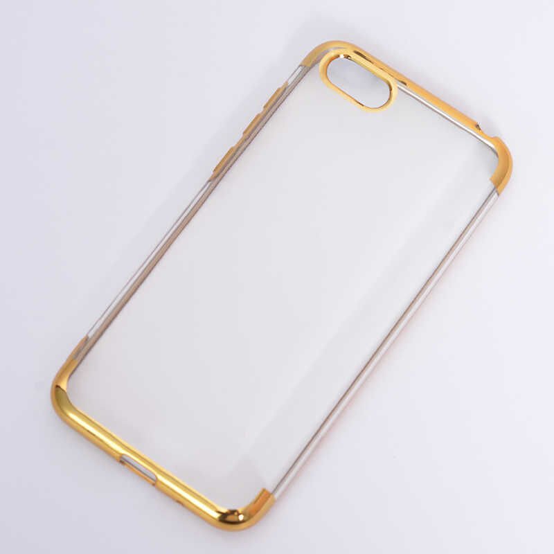 Huawei Y5 2018 Kılıf Dört Köşe Renkli Lazer Şeffaf Silikon Kapak (GLİTTER) Gold