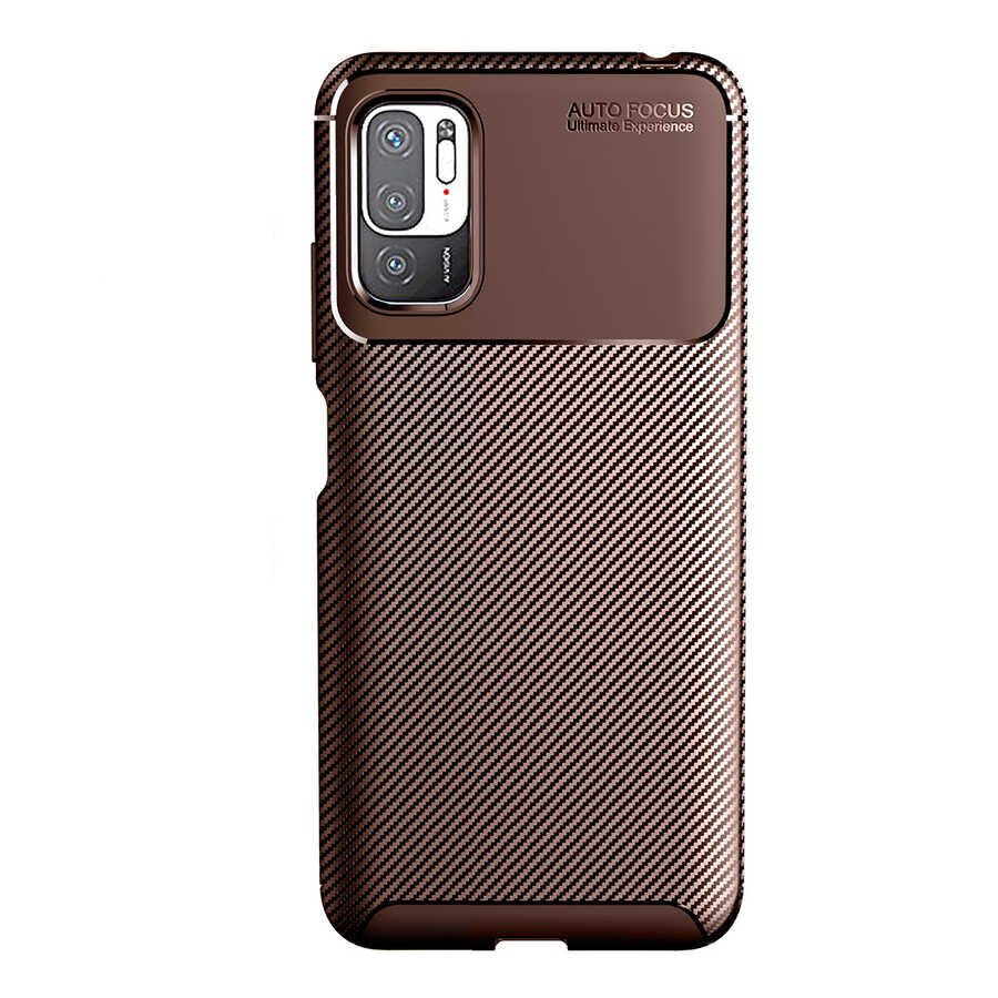 Xiaomi Redmi Note 10 5G Kılıf Kamera Çıkıntılı Karbon Fiber Dokulu Renk Atmaz Kapak (NEGRO) Kahverengi