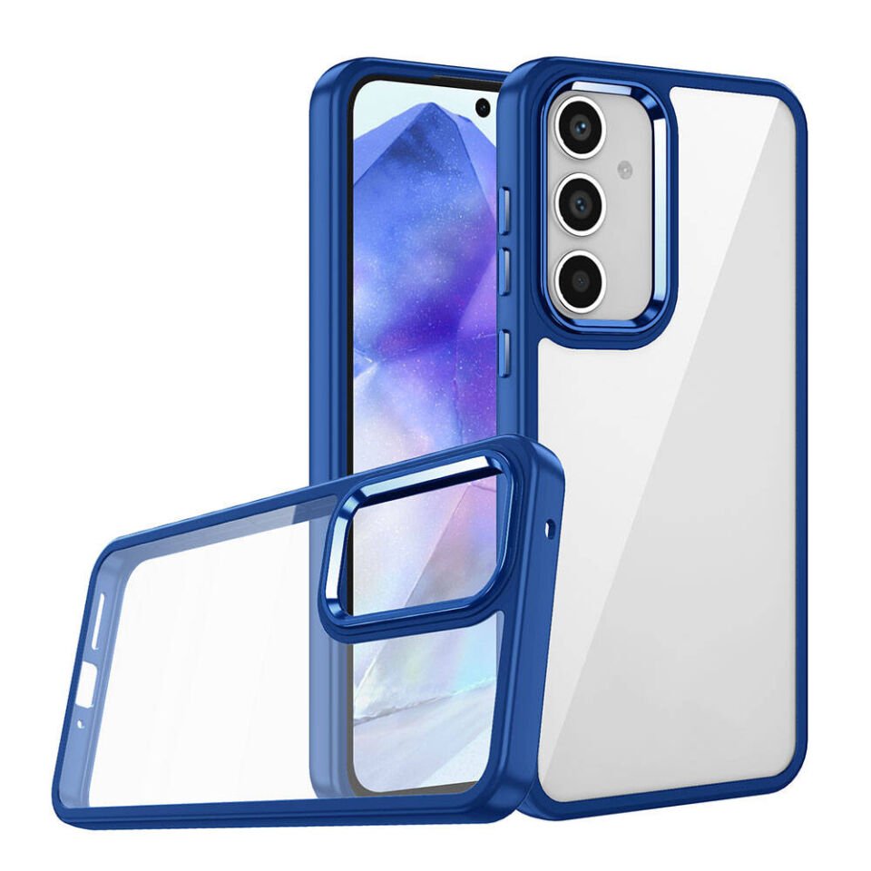 Samsung Galaxy A25 Kılıf Kamera Çıkıntılı Arkası Şeffaf Hassas Tuşlu Kenarlı Kapak (Flora) Mavi