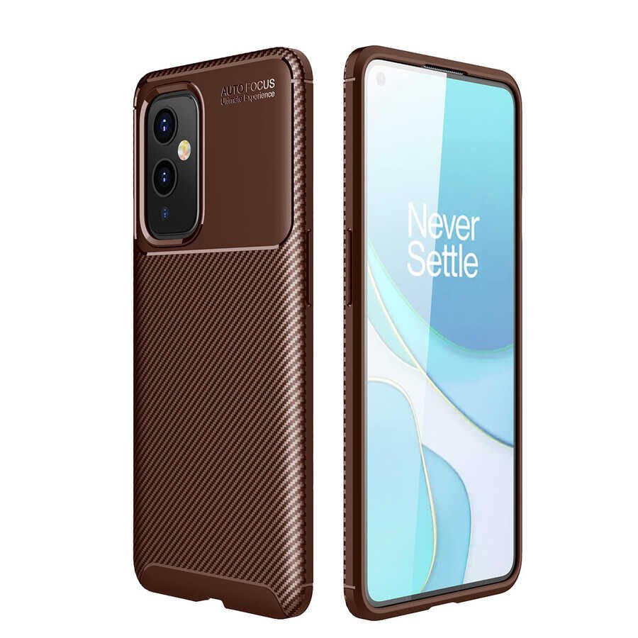 One Plus 9 Kılıf Kamera Çıkıntılı Karbon Fiber Dokulu Renk Atmaz Kapak (NEGRO) Lacivert