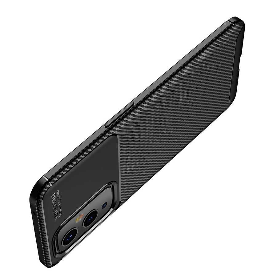 One Plus 9 Kılıf Kamera Çıkıntılı Karbon Fiber Dokulu Renk Atmaz Kapak (NEGRO) Lacivert
