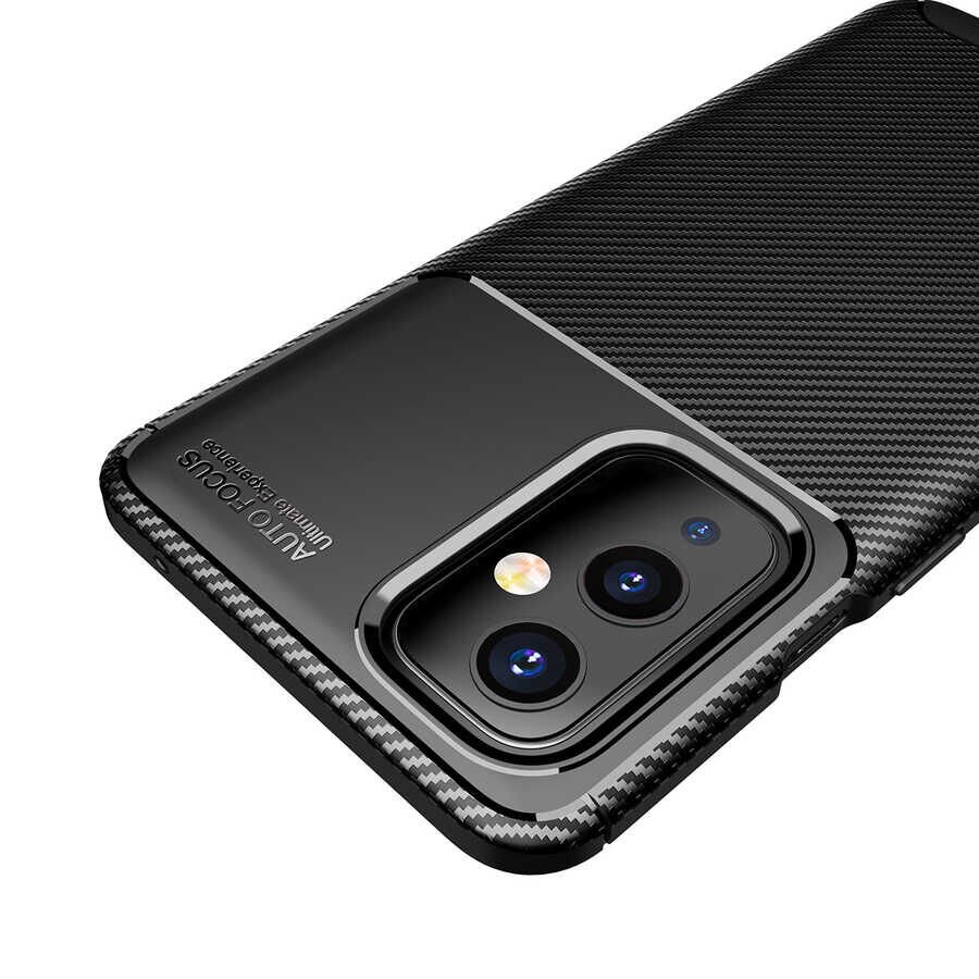 One Plus 9 Kılıf Kamera Çıkıntılı Karbon Fiber Dokulu Renk Atmaz Kapak (NEGRO) Lacivert