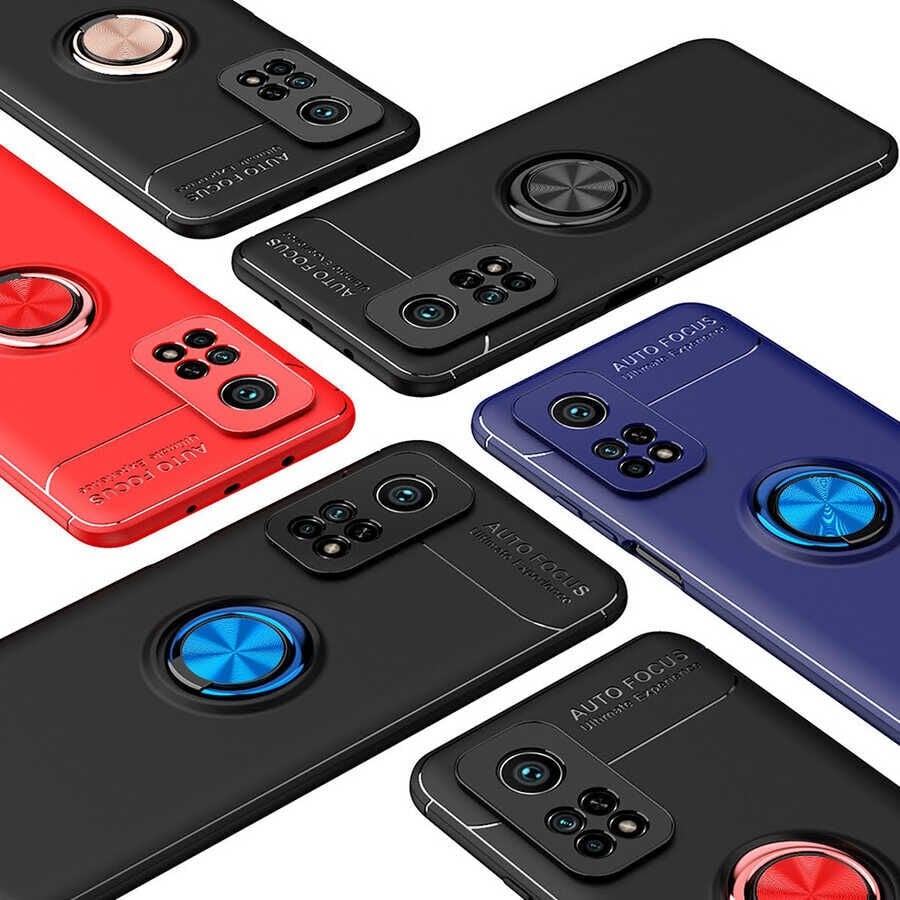 Xiaomi Mi 10T 5G Kılıf Kamera Çıkıntılı Renkli Yüzüklü Standlı Mıknatıslı Kapak (RAVEL) Kırmızı