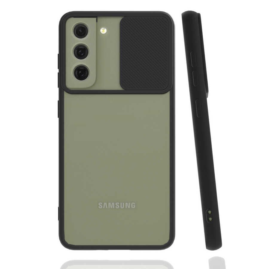 Samsung Galaxy S21 FE Kılıf Slayt Sürgülü Kamera Korumalı Renkli Silikon Kapak Siyah