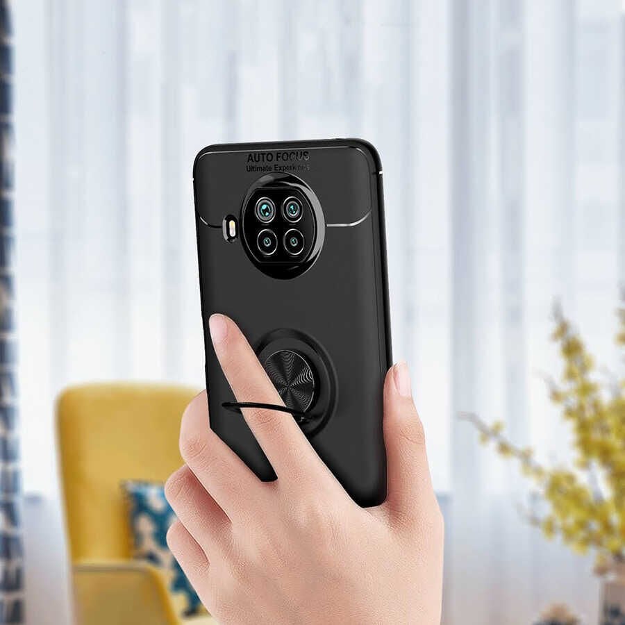 Xiaomi Mi 10T Lite 5G Kılıf Kamera Çıkıntılı Renkli Yüzüklü Standlı Mıknatıslı Kapak (RAVEL) Siyah