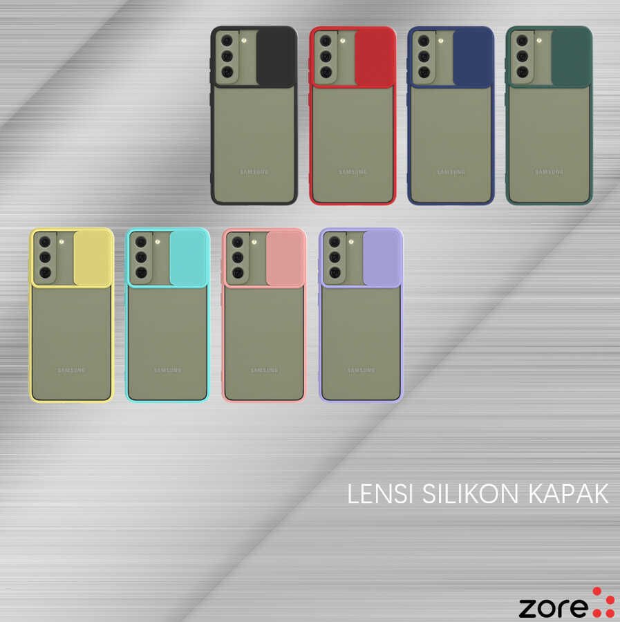 Samsung Galaxy S21 FE Kılıf Slayt Sürgülü Kamera Korumalı Renkli Silikon Kapak Kırmızı