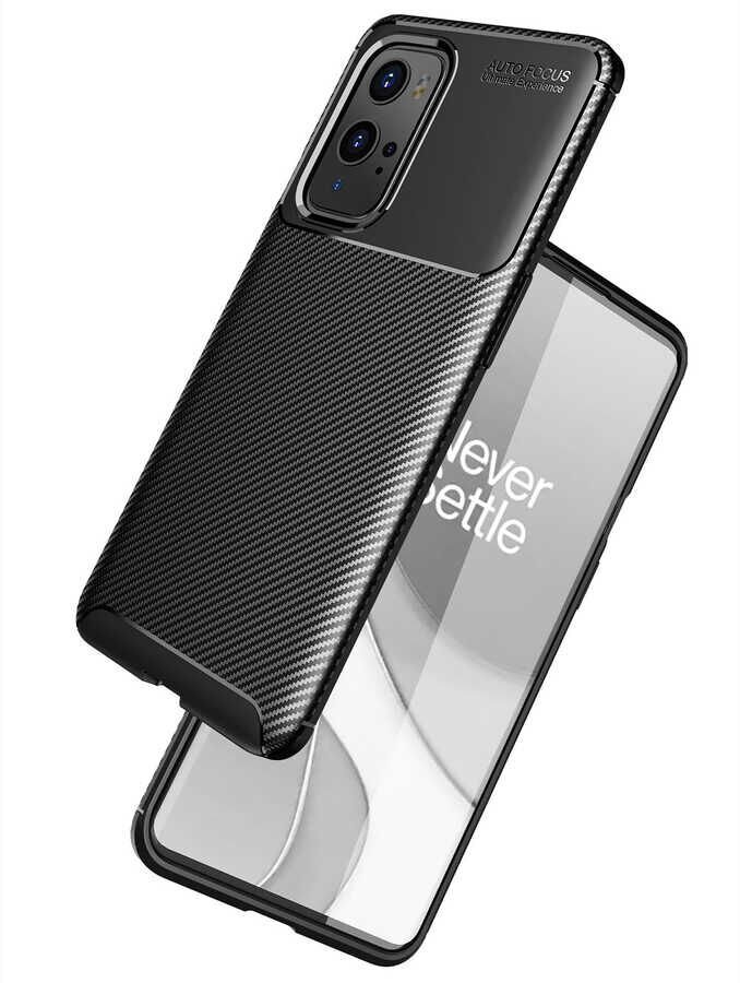 One Plus 9 Pro Kılıf Kamera Çıkıntılı Karbon Fiber Dokulu Renk Atmaz Kapak (NEGRO) Kahverengi
