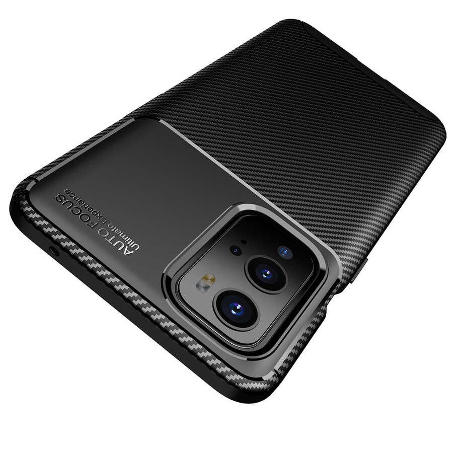 One Plus 9 Pro Kılıf Kamera Çıkıntılı Karbon Fiber Dokulu Renk Atmaz Kapak (NEGRO) Kahverengi