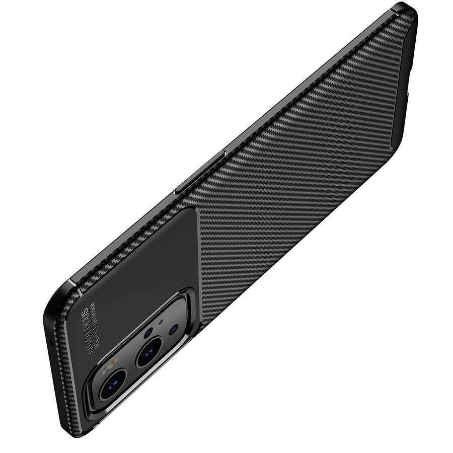 One Plus 9 Pro Kılıf Kamera Çıkıntılı Karbon Fiber Dokulu Renk Atmaz Kapak (NEGRO) Kahverengi