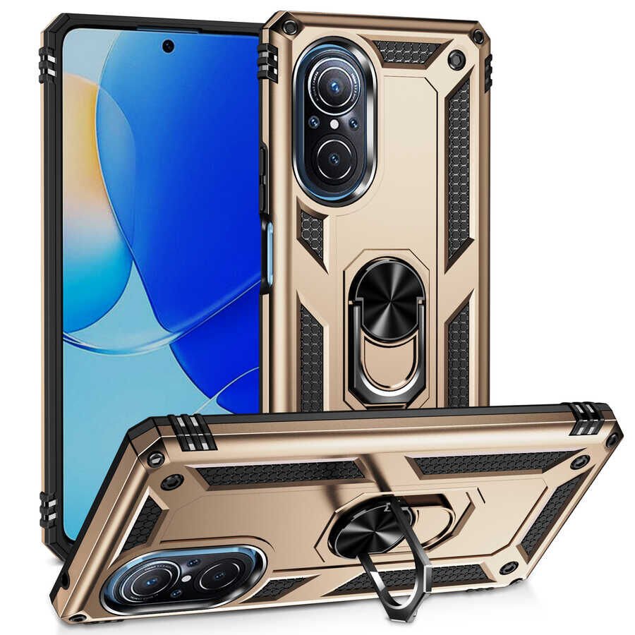 Huawei Nova 9 SE Kılıf Tank Zırh Yüzüklü Mıknatıslı Standlı Kapak (VEGA) Kırmızı