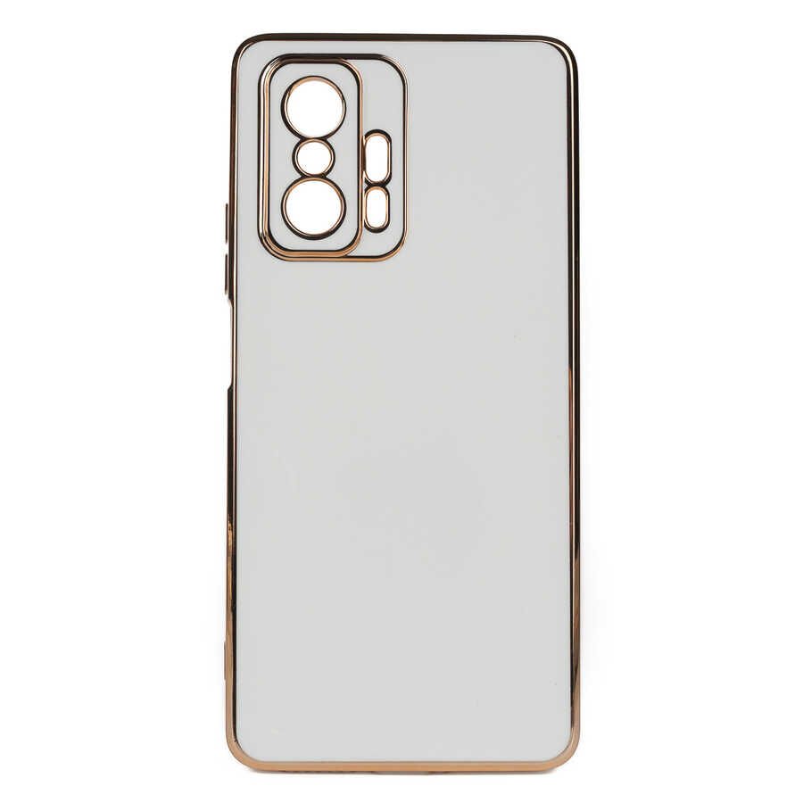 Xiaomi Mi 11T 5G Kılıf Parlak Kenarlı Altın Işlemeli Kamera Korumalı Kapak (BARK) Rose Gold