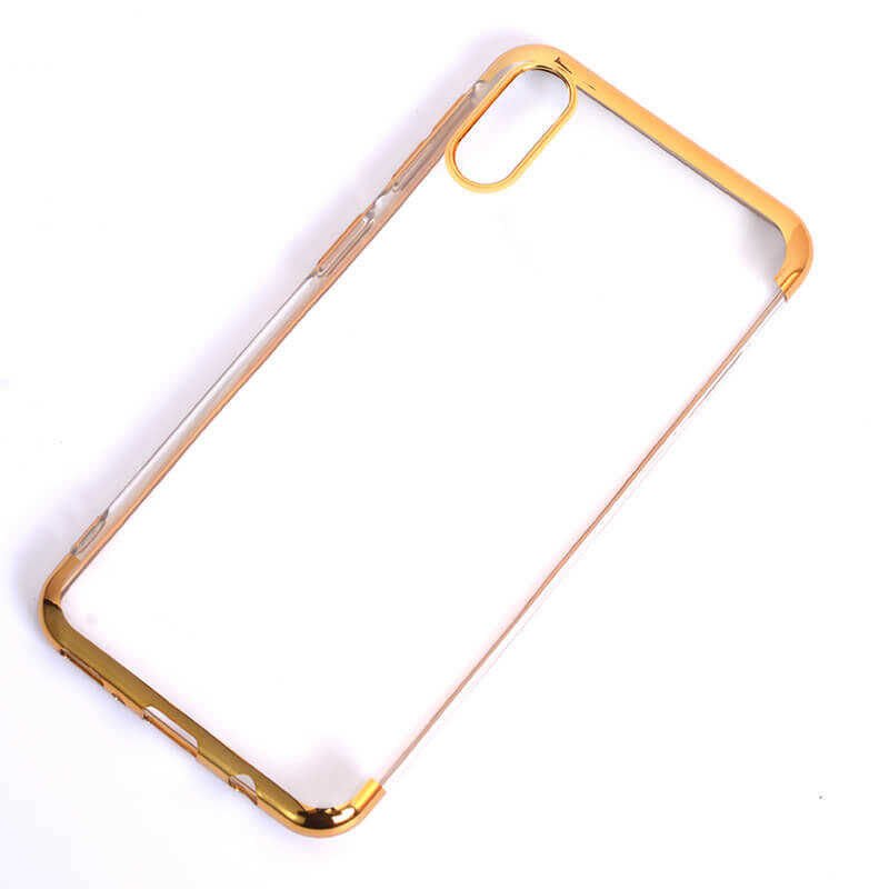 Samsung Galaxy M10 Kılıf Dört Köşe Renkli Lazer Şeffaf Silikon Kapak (GLİTTER) Gold
