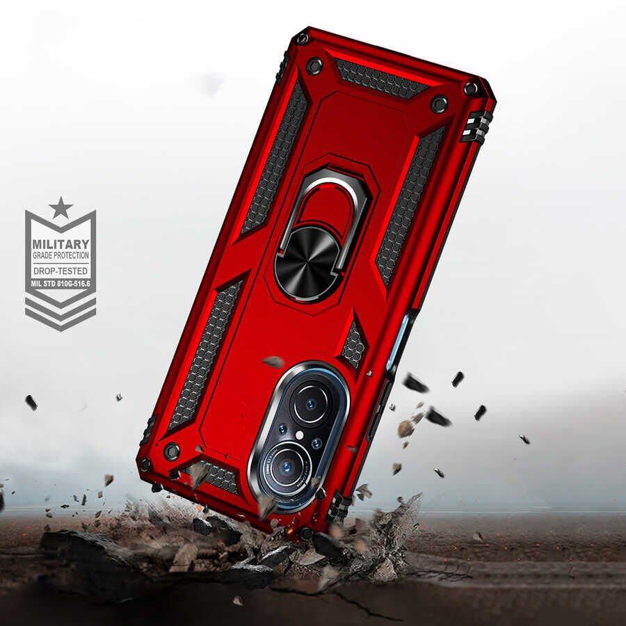 Huawei Nova 9 SE Kılıf Tank Zırh Yüzüklü Mıknatıslı Standlı Kapak (VEGA) Gri