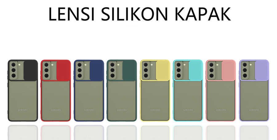 Samsung Galaxy S21 FE Kılıf Slayt Sürgülü Kamera Korumalı Renkli Silikon Kapak Turkuaz