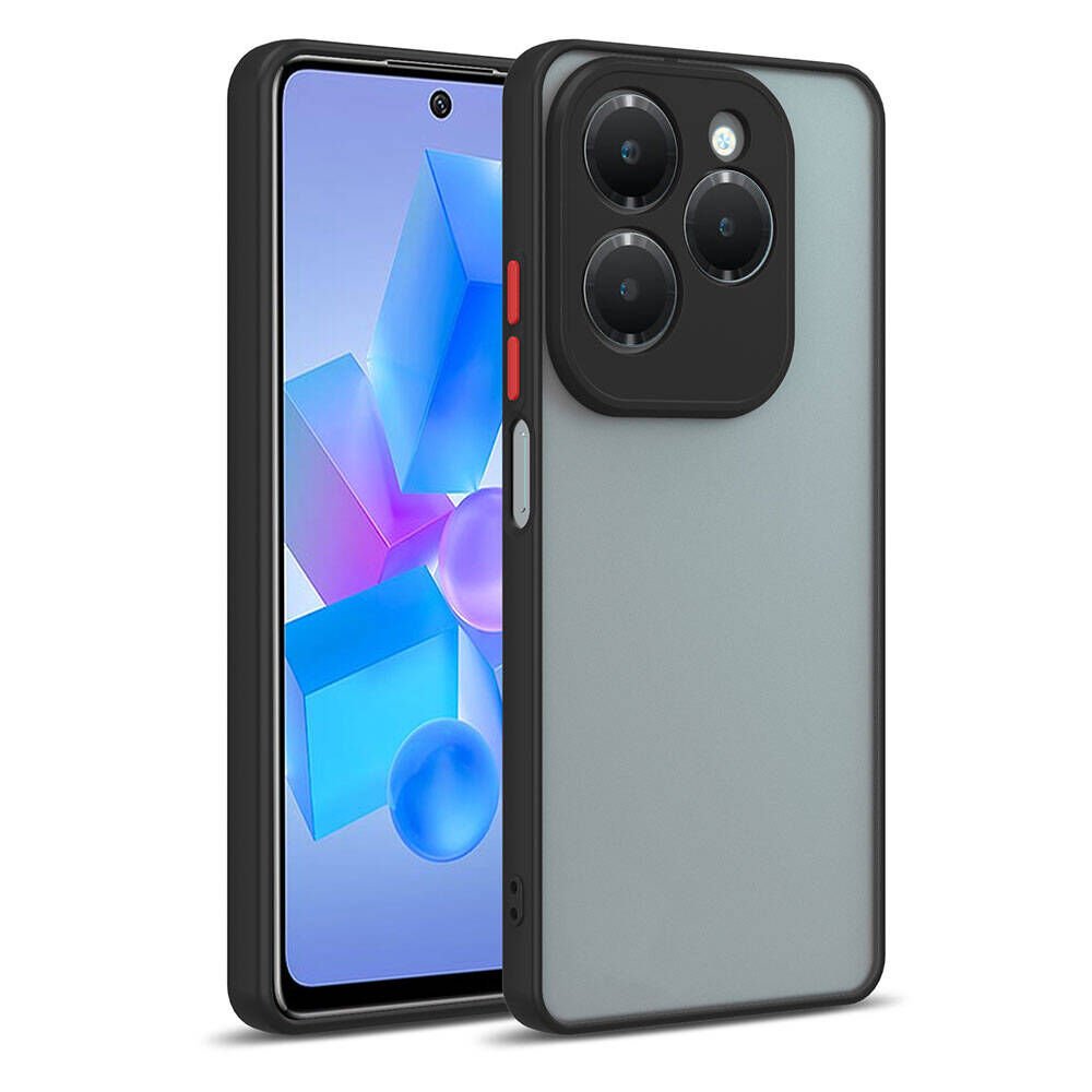 İnfinix Hot 40i Kılıf Mat Kamera Korumalı Renkli Tuşlu Sert Silikon Kapak (HUX) Siyah