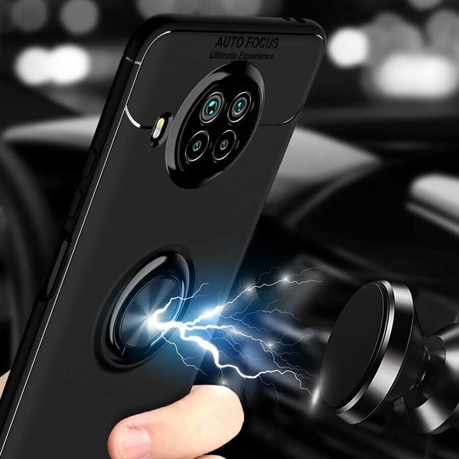 Xiaomi Mi 10T Lite 5G Kılıf Kamera Çıkıntılı Renkli Yüzüklü Standlı Mıknatıslı Kapak (RAVEL) Siyah-Rose Gold