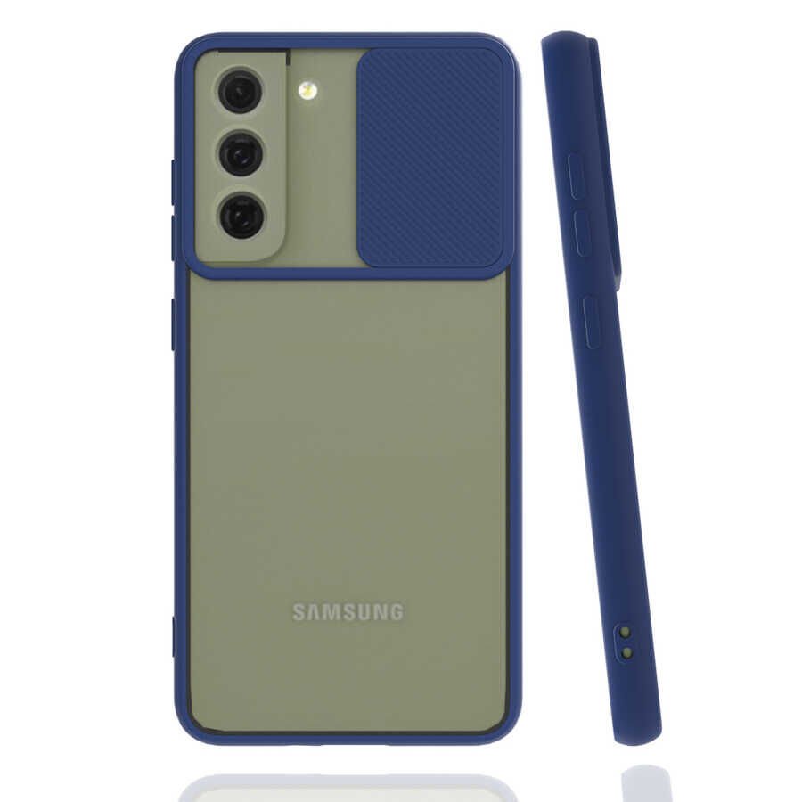 Samsung Galaxy S21 FE Kılıf Slayt Sürgülü Kamera Korumalı Renkli Silikon Kapak Koyu Yeşil