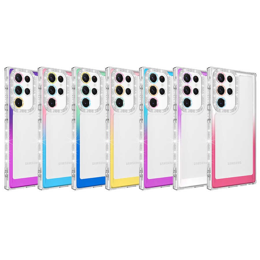 Samsung Galaxy S22 Ultra Kılıf Simli ve Renk Geçiş Tasarımlı Lens Korumalı HEPTEKİLETİŞİM Park Kapak