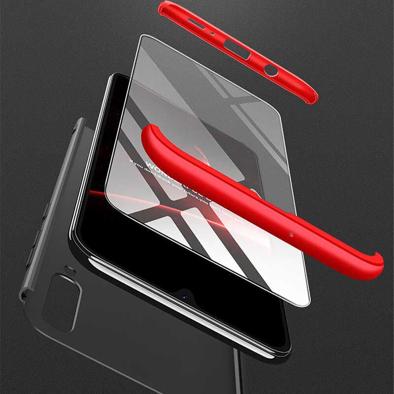 Samsung Galaxy A50 Kılıf 360 Tam Koruma Ön Ve Arka Sert Mika Kapak Orjinal Ays Gkk Kapak Siyah-Kırmızı