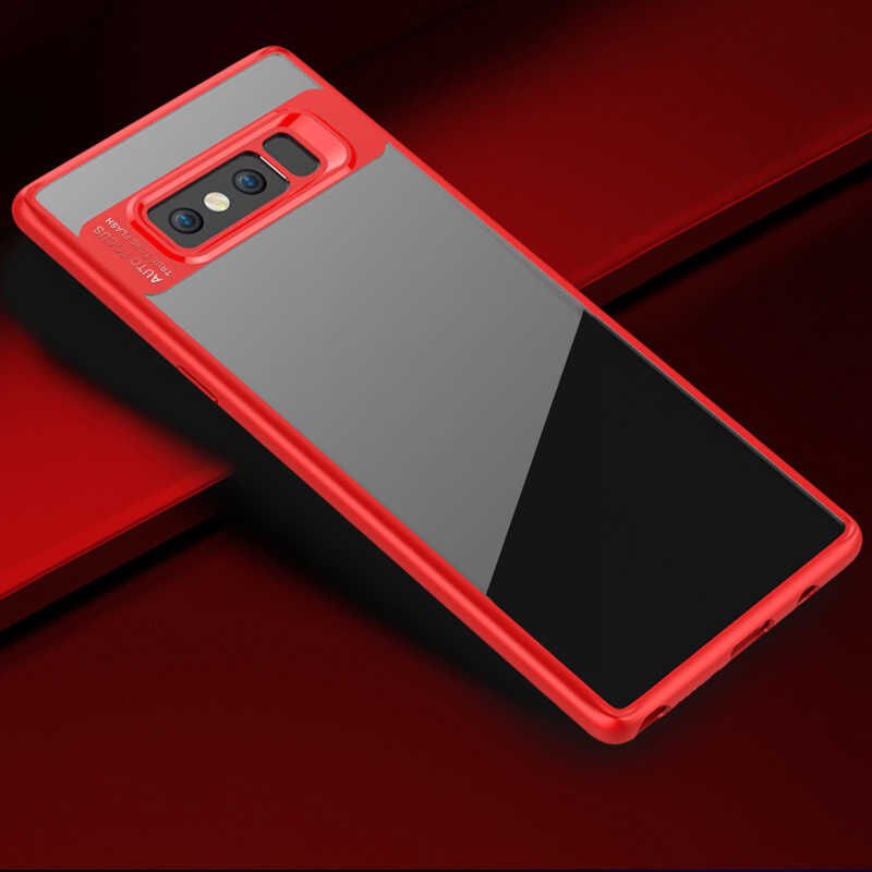 Samsung Galaxy Note 8 Kılıf Kenarları Silikon Arkası Şeffaf Sert Kapak (BUTTOM) Kırmızı
