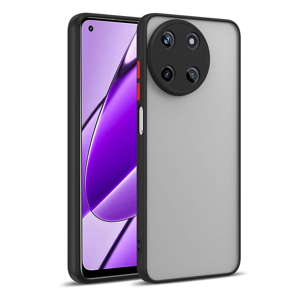 Realme 11 4G Kılıf Mat Kamera Korumalı Renkli Tuşlu Sert Silikon Kapak (HUX) Siyah