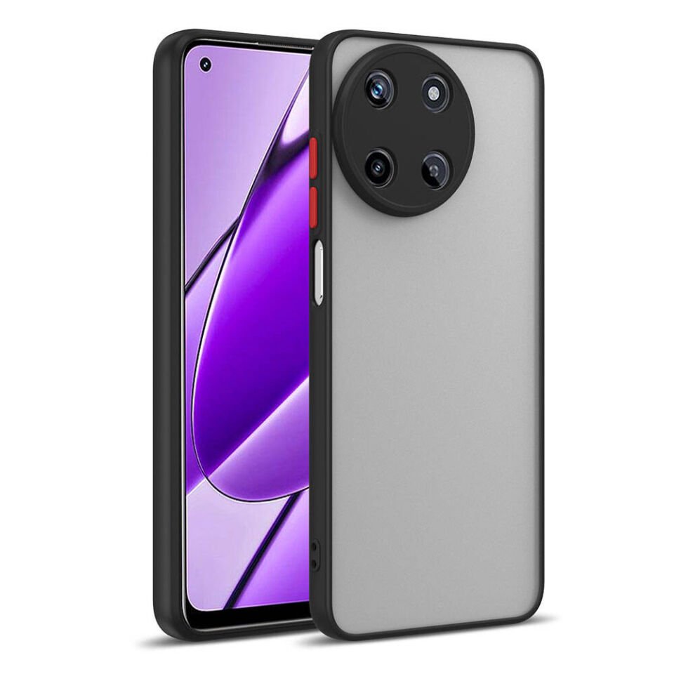 Realme 11 4G Kılıf Mat Kamera Korumalı Renkli Tuşlu Sert Silikon Kapak (HUX) Siyah