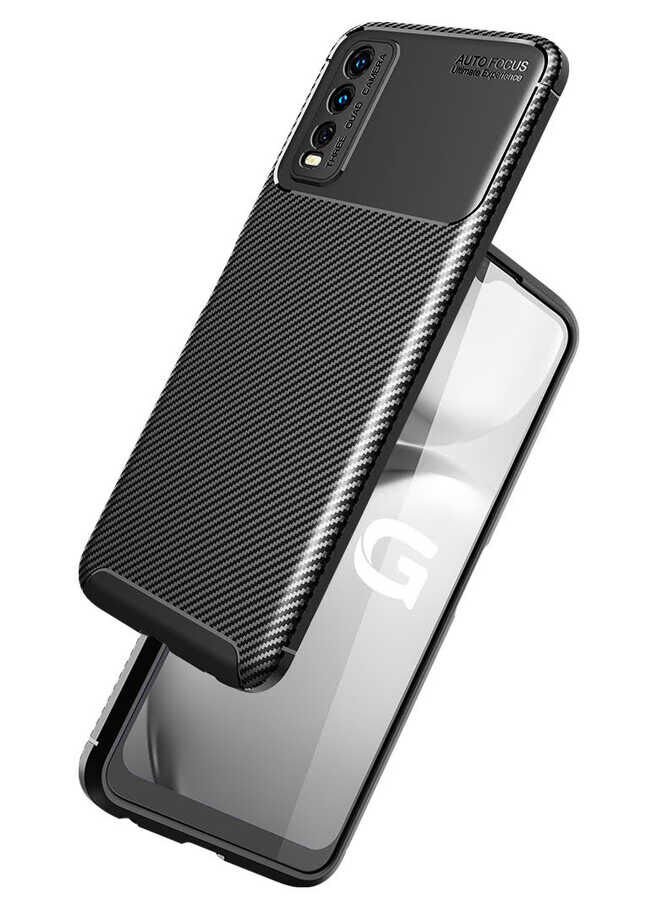 Vivo Y20S Kılıf Kamera Çıkıntılı Karbon Fiber Dokulu Renk Atmaz Kapak (NEGRO) Siyah