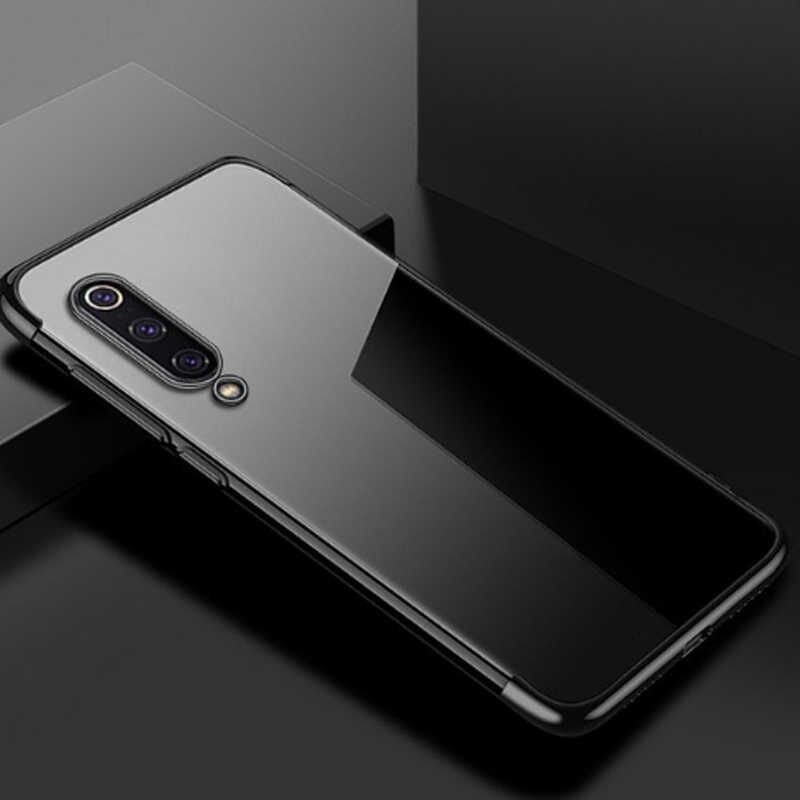 Xiaomi Mi 9 Kılıf Dört Köşe Renkli Lazer Şeffaf Silikon Kapak (GLİTTER) Siyah