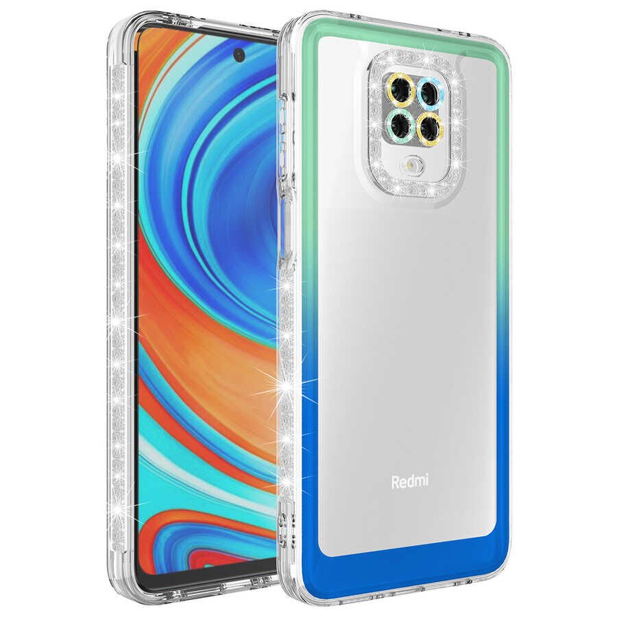 Xiaomi Redmi Note 9S Kılıf Simli ve Renk Geçiş Tasarımlı Lens Korumalı HEPTEKİLETİŞİM Park Kapak