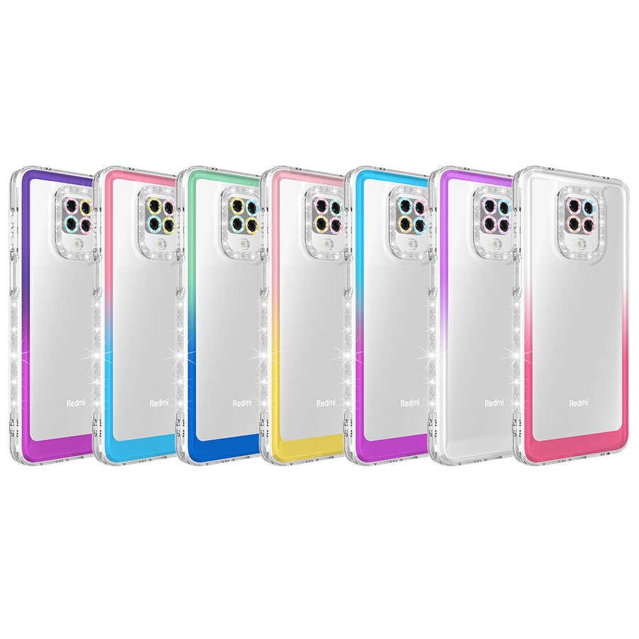 Xiaomi Redmi Note 9S Kılıf Simli ve Renk Geçiş Tasarımlı Lens Korumalı HEPTEKİLETİŞİM Park Kapak