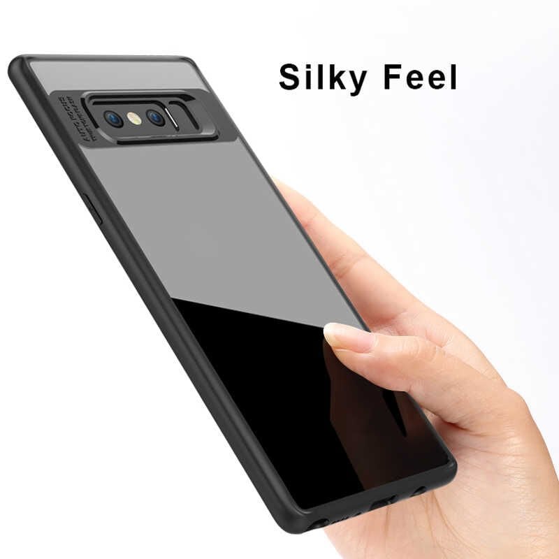 Samsung Galaxy Note 8 Kılıf Kenarları Silikon Arkası Şeffaf Sert Kapak (BUTTOM) Pembe